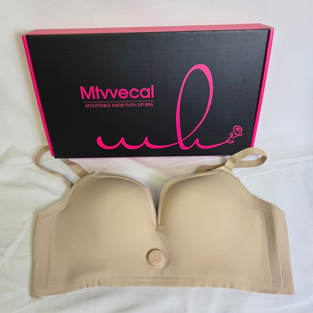 Mtvvecal Adjustable Knob Push Up Bra Wire Free Adjustable Strap Beige 38B